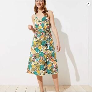 LOFT Beach Wrap Dress Women Plus 26 Linen Blend Tropical Midi Summer Vacation